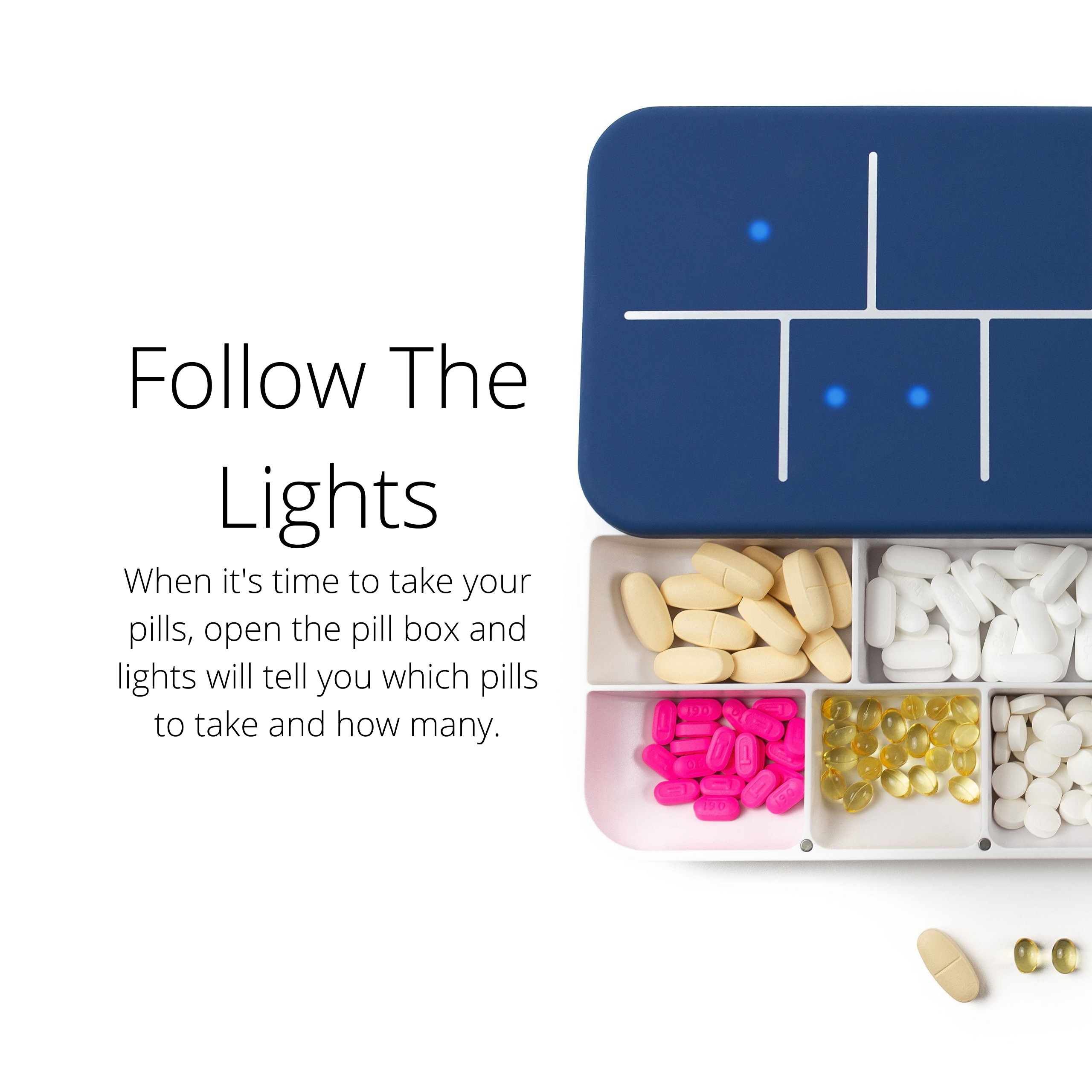 Monthly Pill Organizer by Ellie | Organize Pills in Seconds | Alarm &amp; Phone Notification | Caregiver Notifications | Lights Indicate Which Pills to Take and How Many