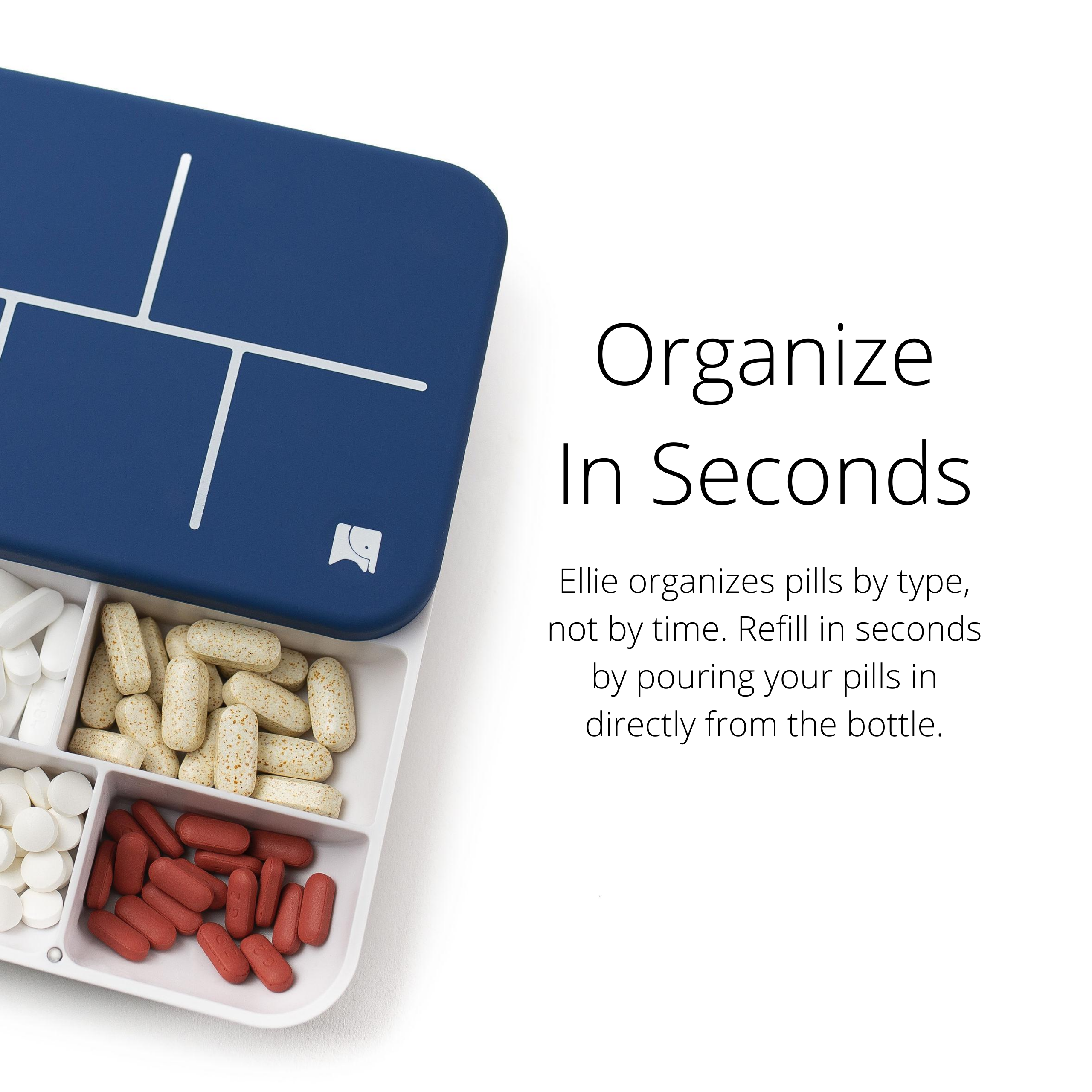 Monthly Pill Organizer by Ellie | Organize Pills in Seconds | Alarm &amp; Phone Notification | Caregiver Notifications | Lights Indicate Which Pills to Take and How Many